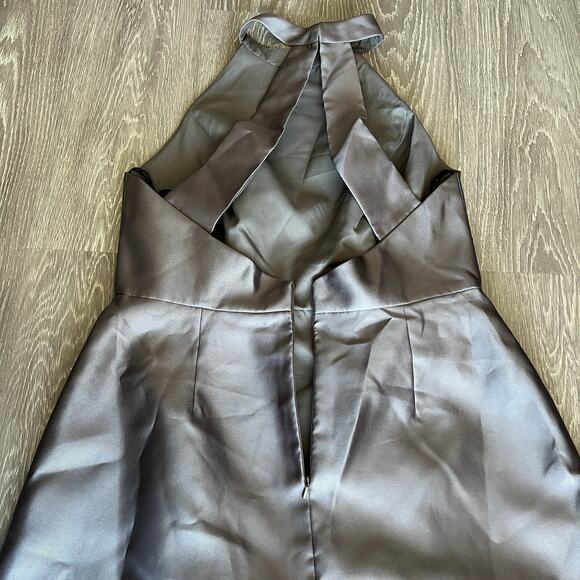 Alfred Sung Dress Size 14 Satin Twill Halter Neck Gown Caviar Gray D772 - Picture 14 of 15